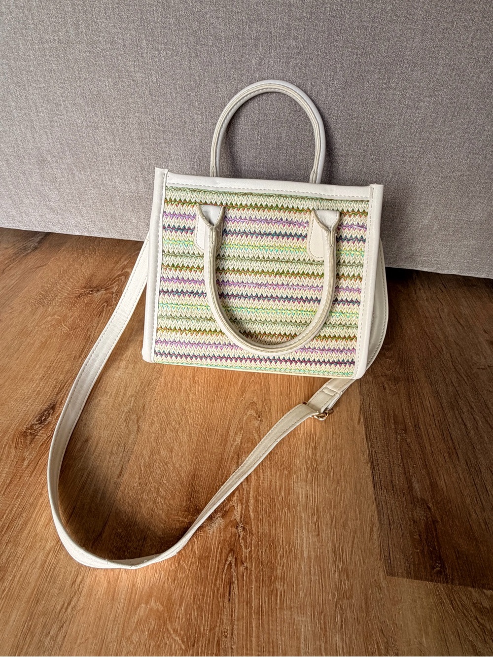 Like dreams Women's Ivory Straw-Panel Satchel Tote - Stylish Crossbody